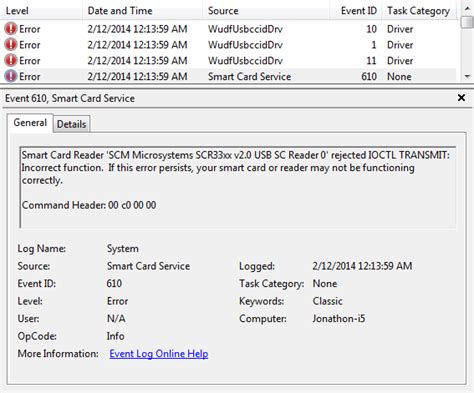 a communication error occurred with the smart card|rejected ioctl transmit.